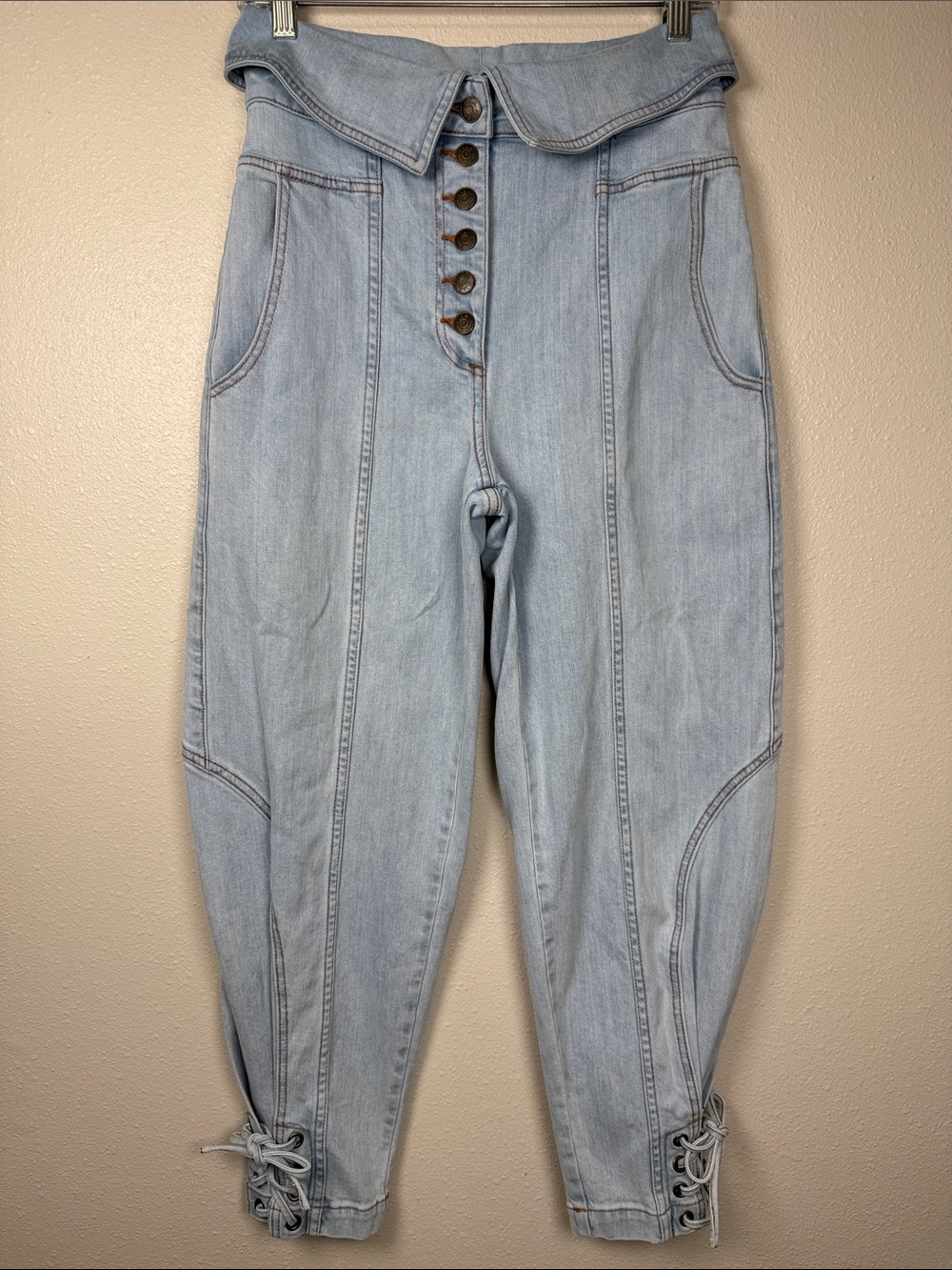 Ulla Johnson Kingston High Rise Relaxed Tapered Jeans 4 Button Fly Light‎ Wash